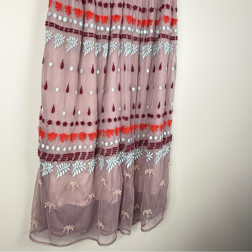 Sundance Dress Womens 2 Embroidered Floral Sheer V-Neck Sleeveless Pink Boho - Picture 8 of 8